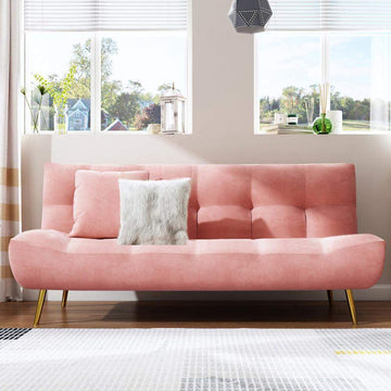 71" Pink Sleeper Sofa Bed Convertible Sofa Couch Velvet Upholstery-Richsoul-Daybeds,Furniture,Living Room Furniture